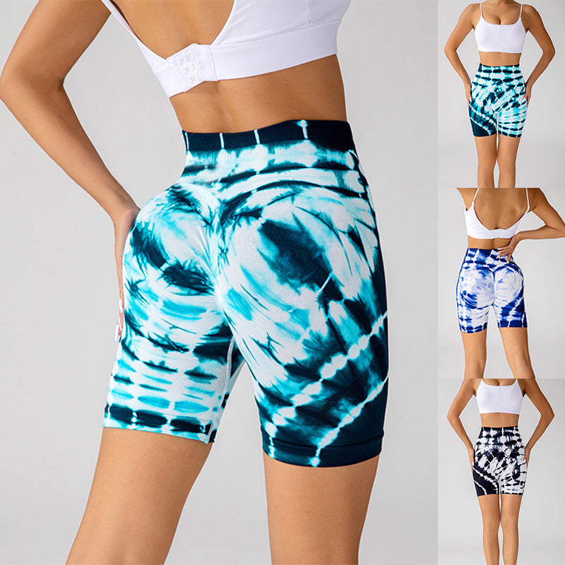 Seamless High-waisted Tie-dye Printed Yoga Shorts